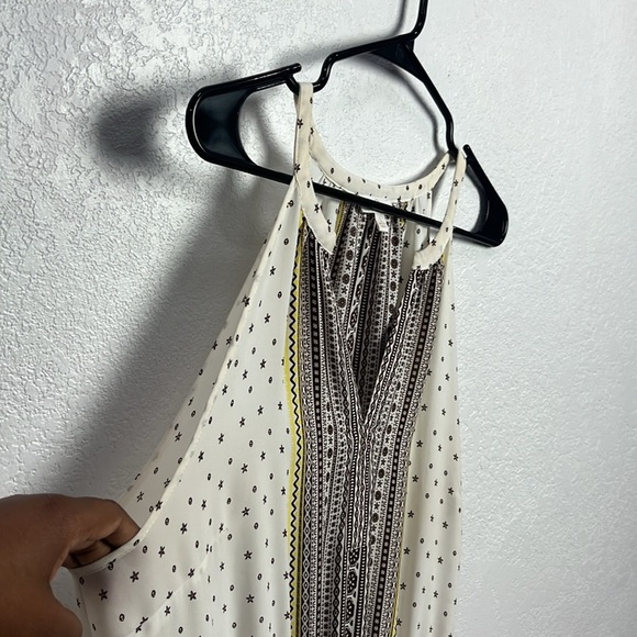 C Women’s Cream Brown Yellow Halter Maxi Sundress Resort Wear Sz L Sleeveless - Picture 8 of 9